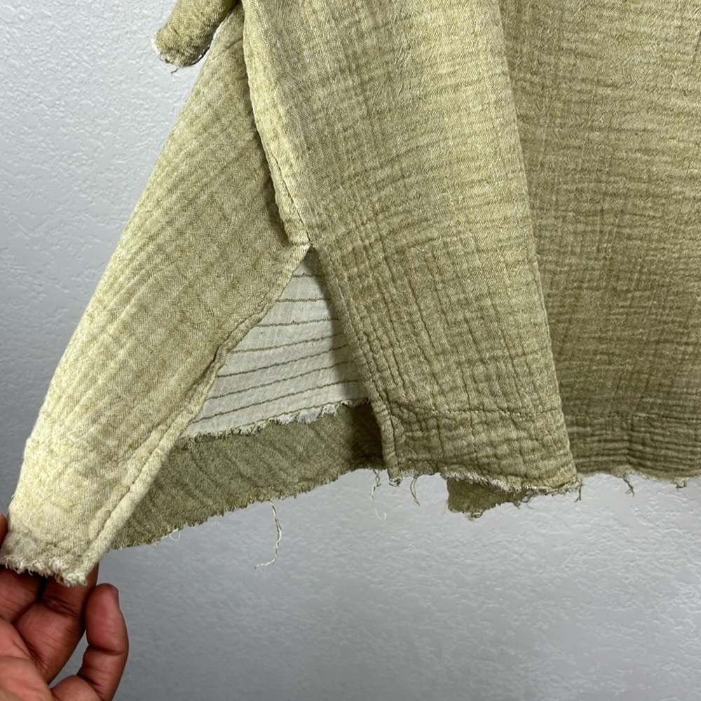 Mustard‎ Seed Sage Green Short Sleeve Top Raw Edge Cotton Bohemian Sz S TC0761 - Picture 6 of 9